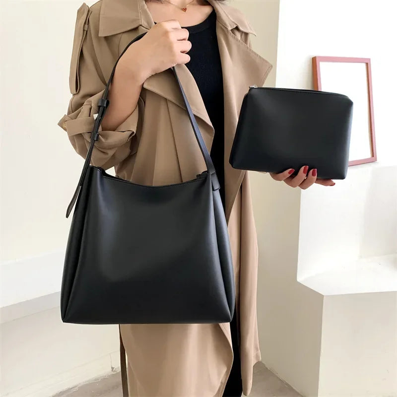 Tasche aus Echtleder + Necessaire - Glass