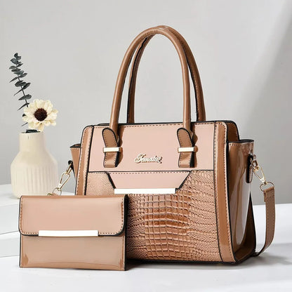 Set Tasche und Geldbörse aus Echtleder - Croc