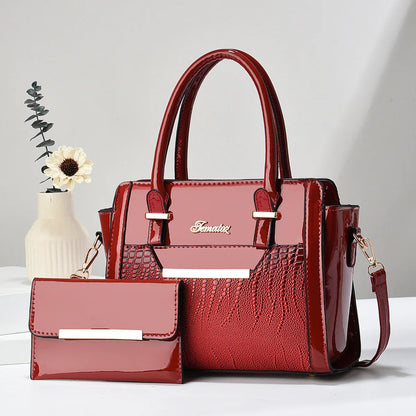 Set Tasche und Geldbörse aus Echtleder - Croc