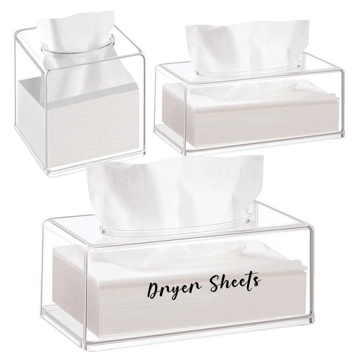 Acrylic Tissue Box Square Rectangular Clear Tissue Holder Facial Tissue Dryer Sheet Dispenser Kitchen Bathroom Car Organize - Lily Depot