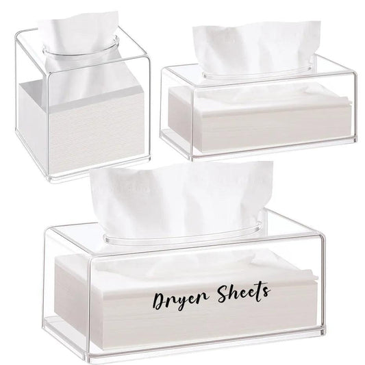 Acrylic Tissue Box Square Rectangular Clear Tissue Holder Facial Tissue Dryer Sheet Dispenser Kitchen Bathroom Car Organize - Lily Depot