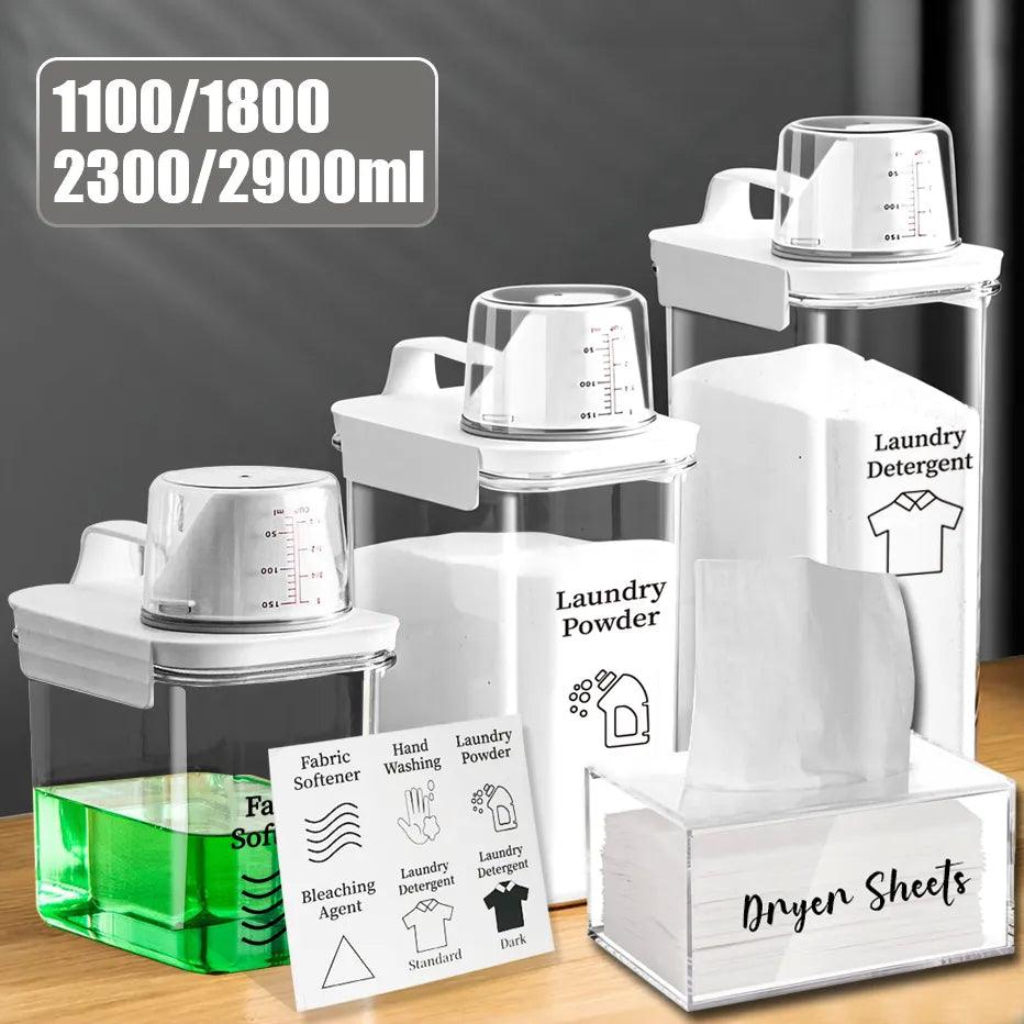 Airtight Laundry Detergent Dispenser Leak-Proof Refillable Empty Tank for Powder Softener Bleach Storage Container with Labels - Lily Depot