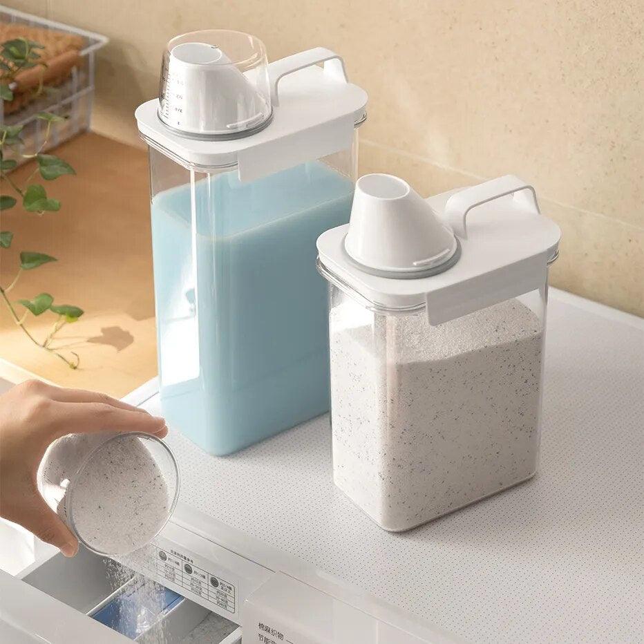 Airtight Laundry Detergent Dispenser Leak-Proof Refillable Empty Tank for Powder Softener Bleach Storage Container with Labels - Lily Depot