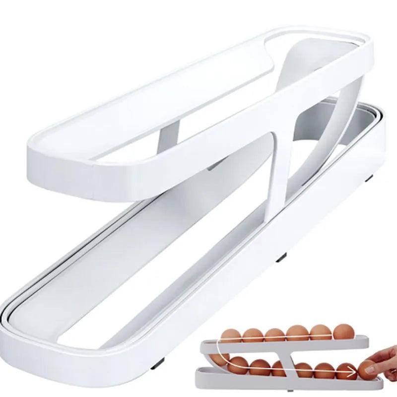 Automatic Rolling Design Egg Dispenser for Refrigerator Kitchen Tools Eggs Storage Box Space Saving Two Tiers Accessories Gadget - Lily Depot
