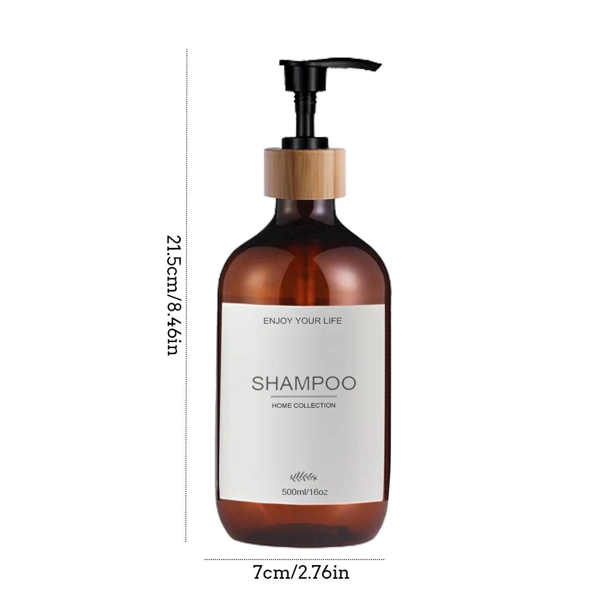 Bathroom 3 Pack Amber Shampoo and Conditioner Bottles Dispenser with Bamboo pump Refillable Shower Soap Dispenser - Lily Depot