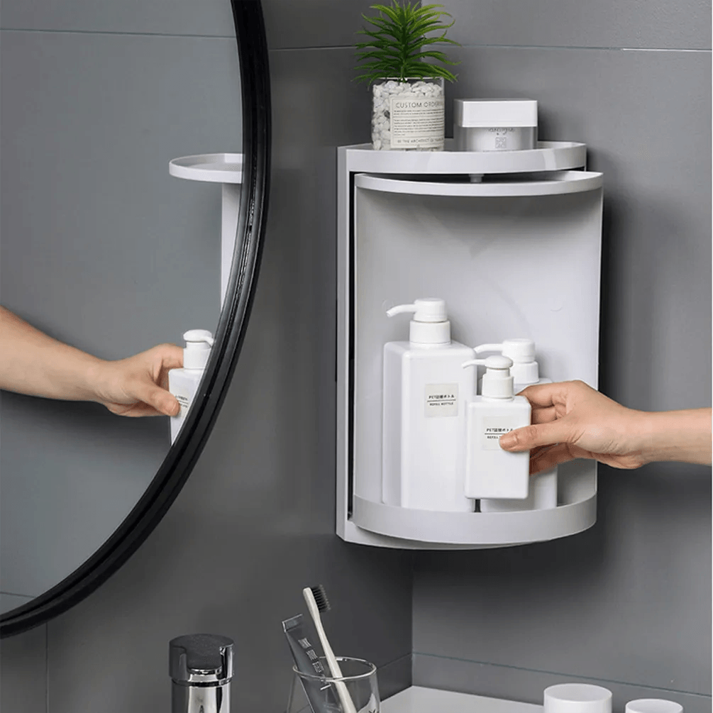 Bathroom Corner Storage 360-Degree Rotating Wall-Mounted Shelf Shampoo Cosmetics Kitchen Household Bathroom Storage Accessories - Lily Depot