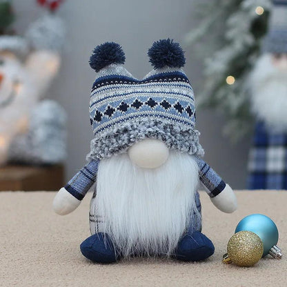 Christmas New Blue Knitted Fabric Art Long Beard Dwarf Doll Rudolf Decorative Ornament Xmas Gift - Lily Depot