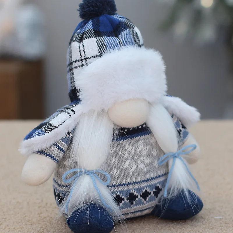 Christmas New Blue Knitted Fabric Art Long Beard Dwarf Doll Rudolf Decorative Ornament Xmas Gift - Lily Depot