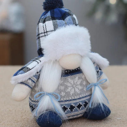 Christmas New Blue Knitted Fabric Art Long Beard Dwarf Doll Rudolf Decorative Ornament Xmas Gift - Lily Depot