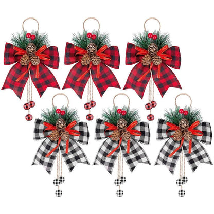 Christmas Ribbon Bow Pine Cones Tree Decoration Large Red Black Plaid Sparkling Glitter Bow Christmas Tree Decoration Gift Bows - Lily Depot