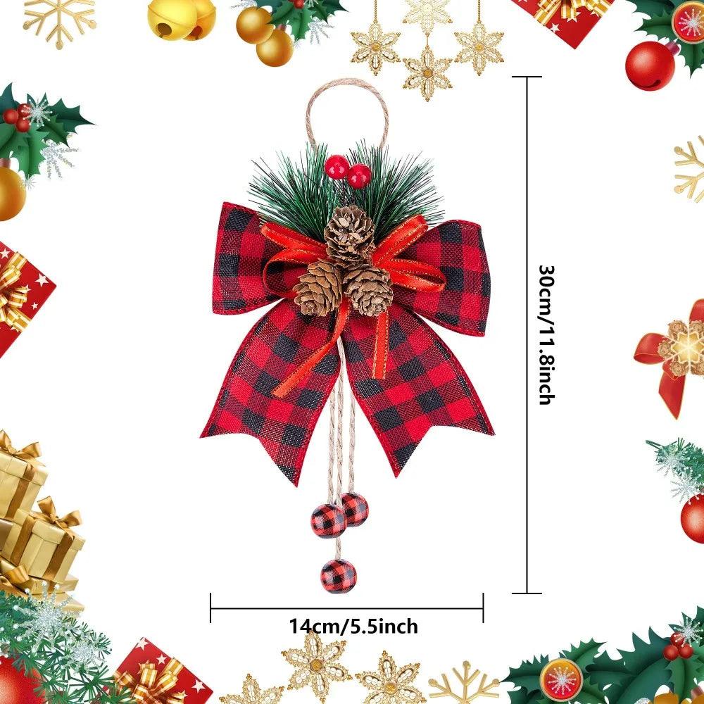 Christmas Ribbon Bow Pine Cones Tree Decoration Large Red Black Plaid Sparkling Glitter Bow Christmas Tree Decoration Gift Bows - Lily Depot