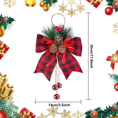 Christmas Ribbon Bow Pine Cones Tree Decoration Large Red Black Plaid Sparkling Glitter Bow Christmas Tree Decoration Gift Bows - Lily Depot