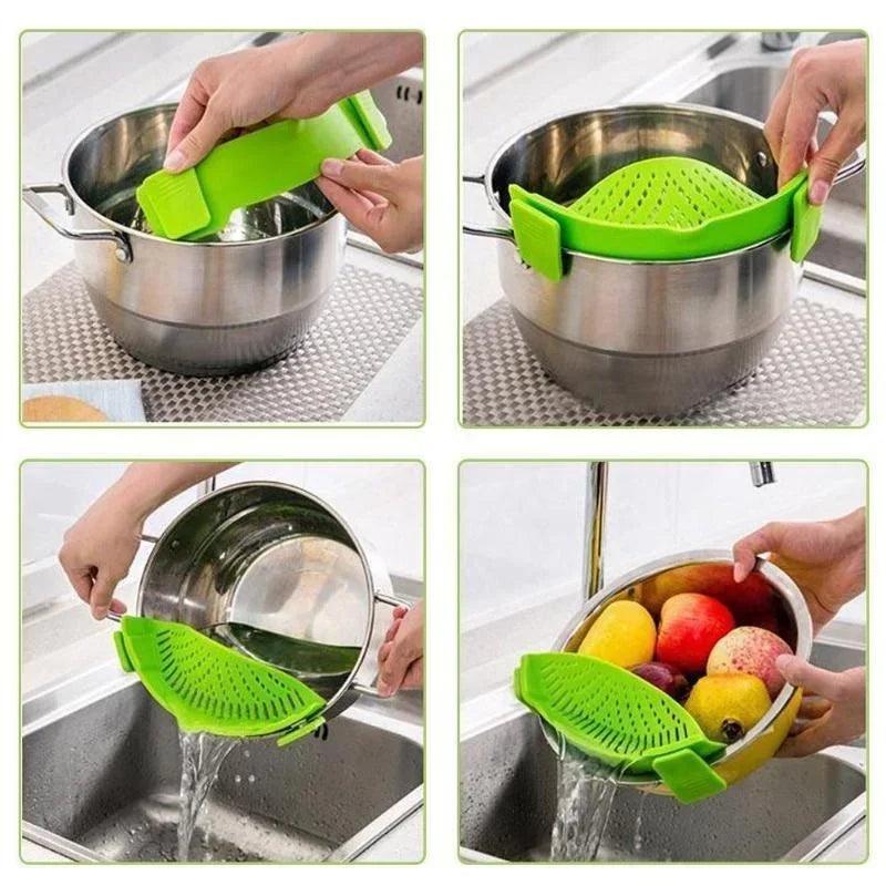 Clip On Strainer Silicone for All Pots and Pans Meat Vegetables Fruit Silicone Kitchen Colander - Lily Depot