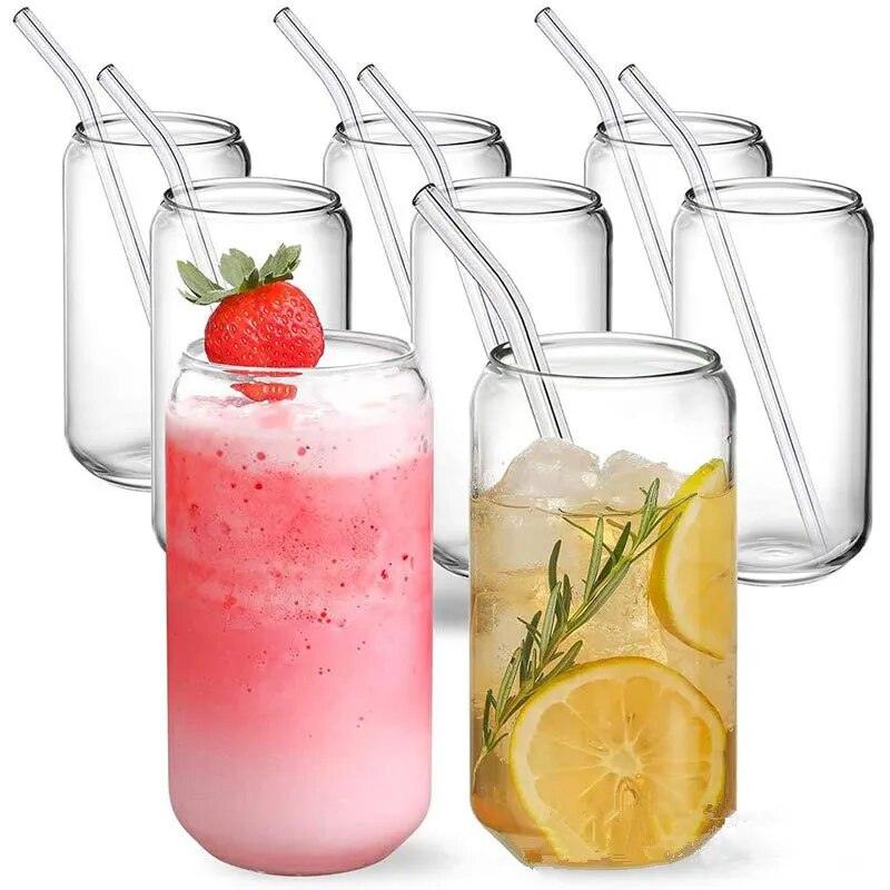 Creative Juice Milk Glass Cup With Lid and Straw Bubble Tea Cup Transparent Beer Coffee Cup High Borosilicate Glass Drinkware - Lily Depot