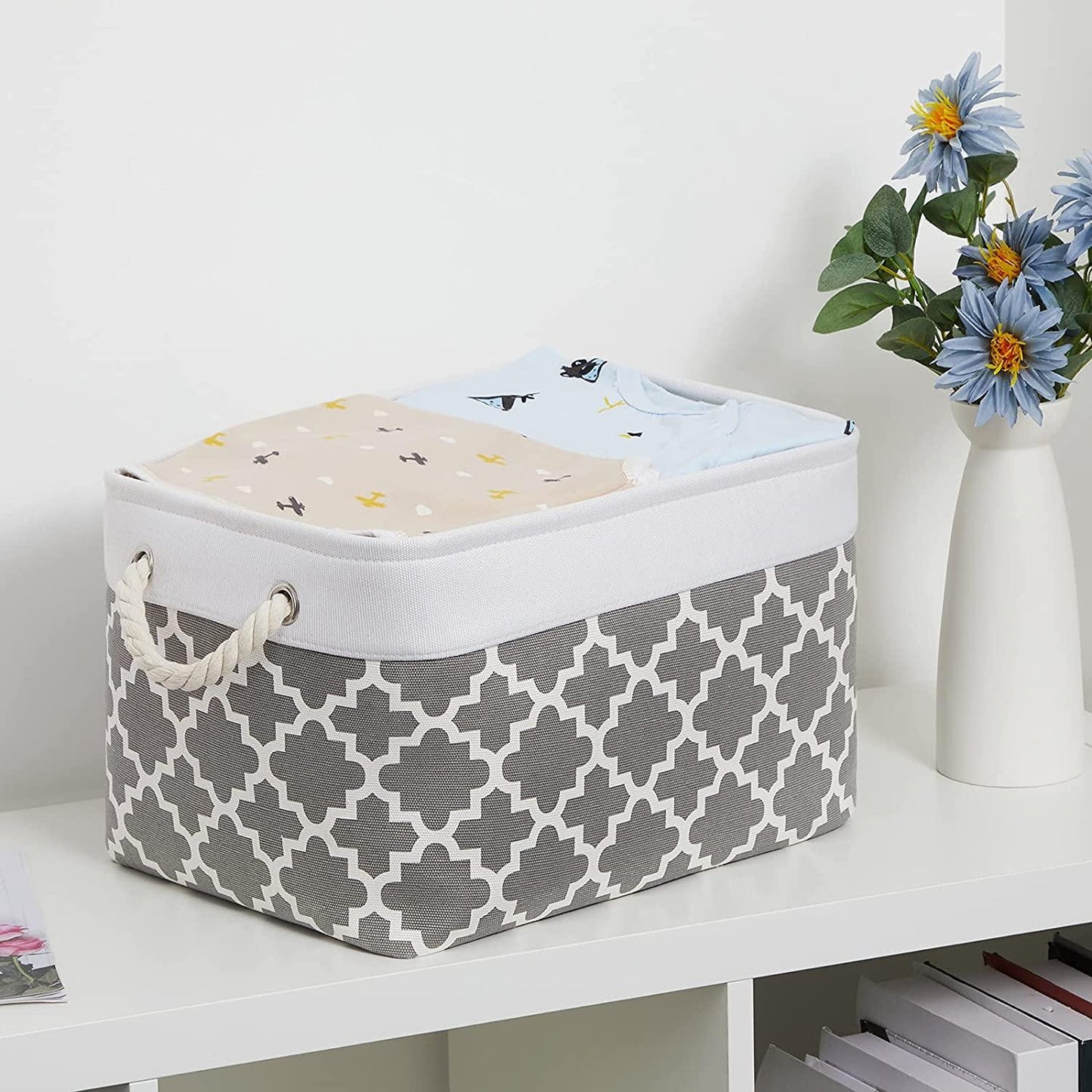 Cube Large Folding Storage Box Canvas Fabric Cubes For Shelves Clothes Toys Books Perfect Organizer Foldable Basket With Handles - Lily Depot