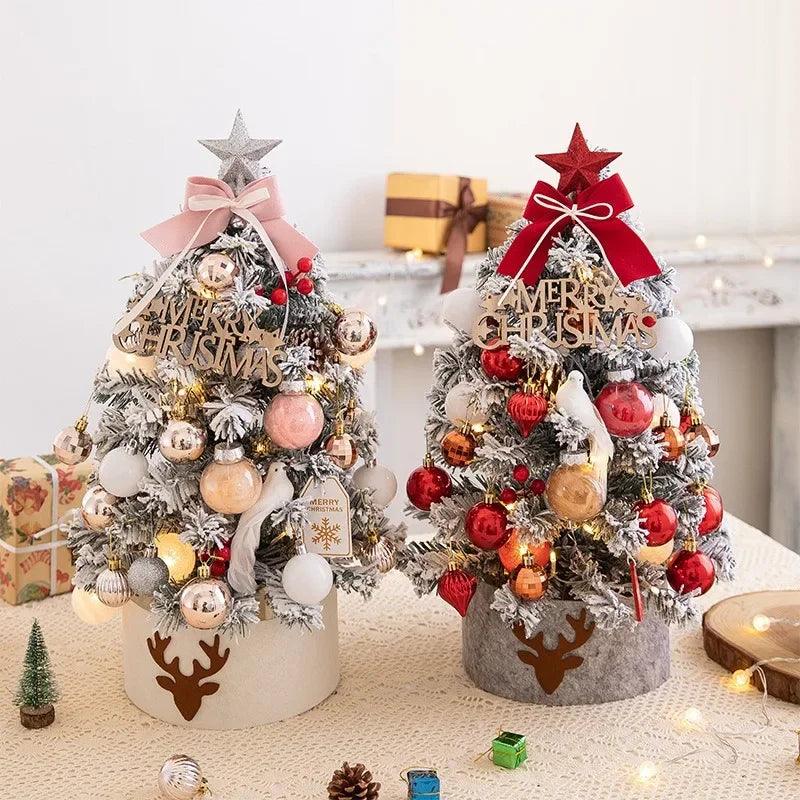 Diy Artificial Christmas Tree with LED Mini Desktop Pine PVC Christmas Decoration 2023 New Year Tree Christmas Ornaments 45/60cm - Lily Depot