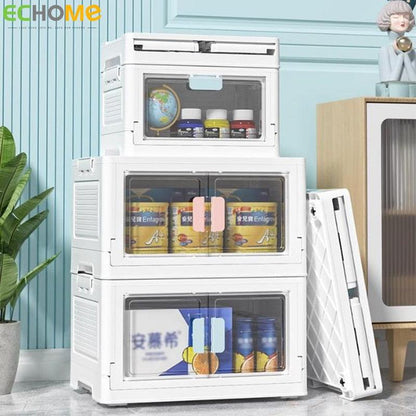 ECHOME Foldable Storage Box Single Door Open Storage Box with Lid Stackable Sundries Toy Snacks Sorting Box Home Storage Cabinet - Lily Depot