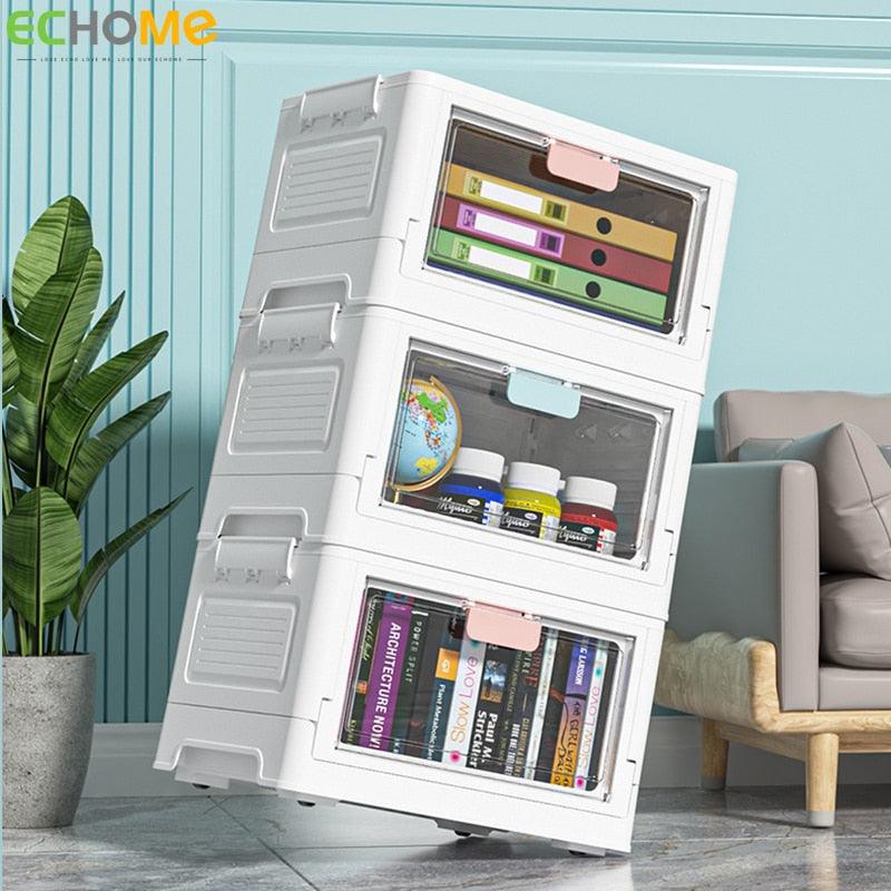 ECHOME Foldable Storage Box Single Door Open Storage Box with Lid Stackable Sundries Toy Snacks Sorting Box Home Storage Cabinet - Lily Depot