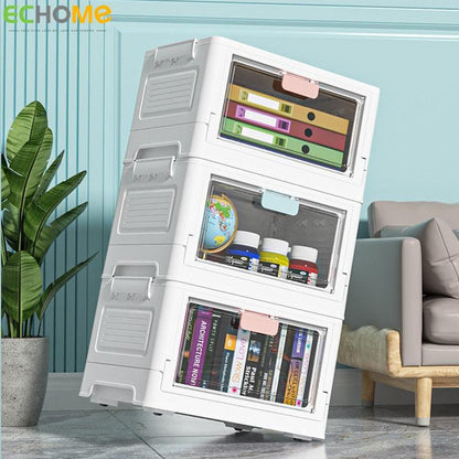 ECHOME Foldable Storage Box Single Door Open Storage Box with Lid Stackable Sundries Toy Snacks Sorting Box Home Storage Cabinet - Lily Depot
