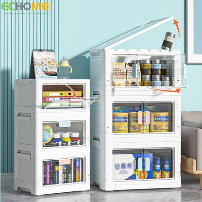 ECHOME Foldable Storage Box Single Door Open Storage Box with Lid Stackable Sundries Toy Snacks Sorting Box Home Storage Cabinet - Lily Depot