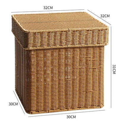 Echome Storage Box Large Bedroom Clothes Storage Box with Lid Imitation Rattan Woven with Lid Storage Basket In-Wardrobe Basket - Lily Depot