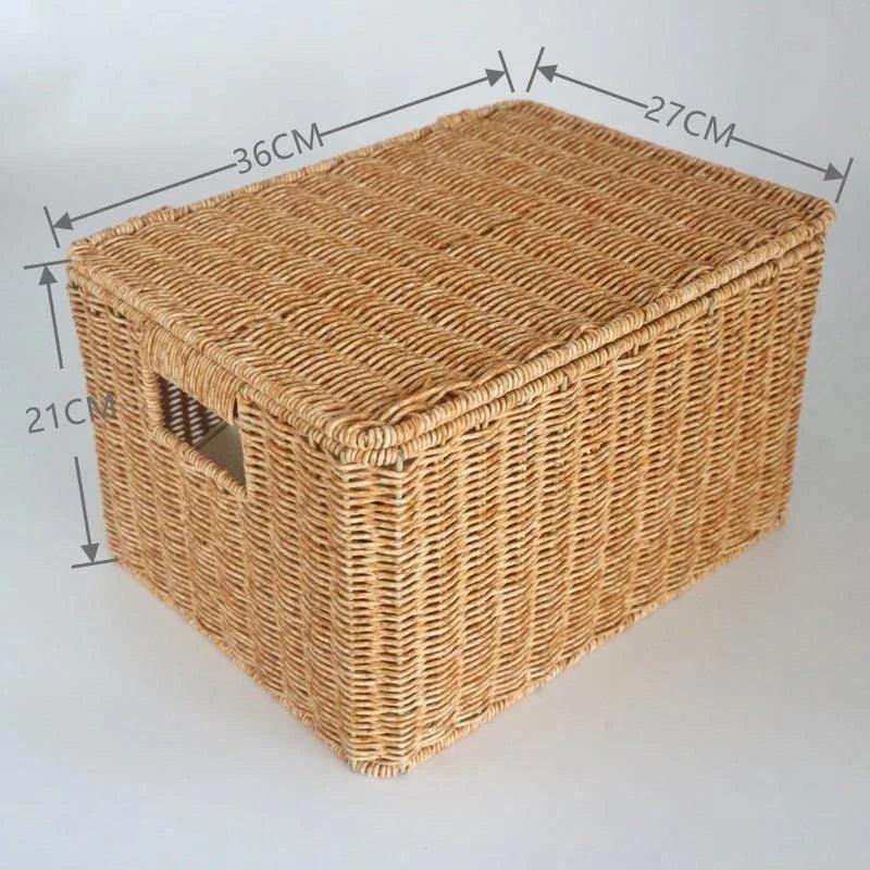 Echome Storage Box Large Bedroom Clothes Storage Box with Lid Imitation Rattan Woven with Lid Storage Basket In-Wardrobe Basket - Lily Depot