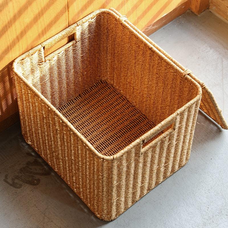 Echome Storage Box Large Bedroom Clothes Storage Box with Lid Imitation Rattan Woven with Lid Storage Basket In-Wardrobe Basket - Lily Depot