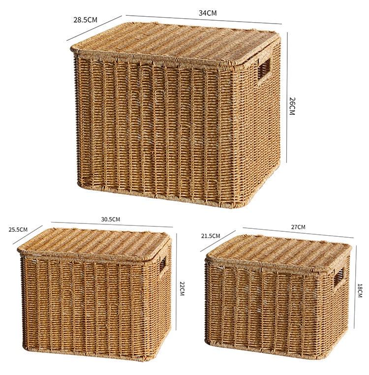 Echome Storage Box Large Bedroom Clothes Storage Box with Lid Imitation Rattan Woven with Lid Storage Basket In-Wardrobe Basket - Lily Depot