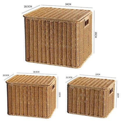 Echome Storage Box Large Bedroom Clothes Storage Box with Lid Imitation Rattan Woven with Lid Storage Basket In-Wardrobe Basket - Lily Depot