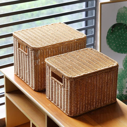 Echome Storage Box Large Bedroom Clothes Storage Box with Lid Imitation Rattan Woven with Lid Storage Basket In-Wardrobe Basket - Lily Depot