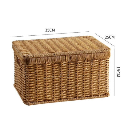 Echome Storage Box Large Bedroom Clothes Storage Box with Lid Imitation Rattan Woven with Lid Storage Basket In-Wardrobe Basket - Lily Depot