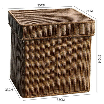 Echome Storage Box Large Bedroom Clothes Storage Box with Lid Imitation Rattan Woven with Lid Storage Basket In-Wardrobe Basket - Lily Depot