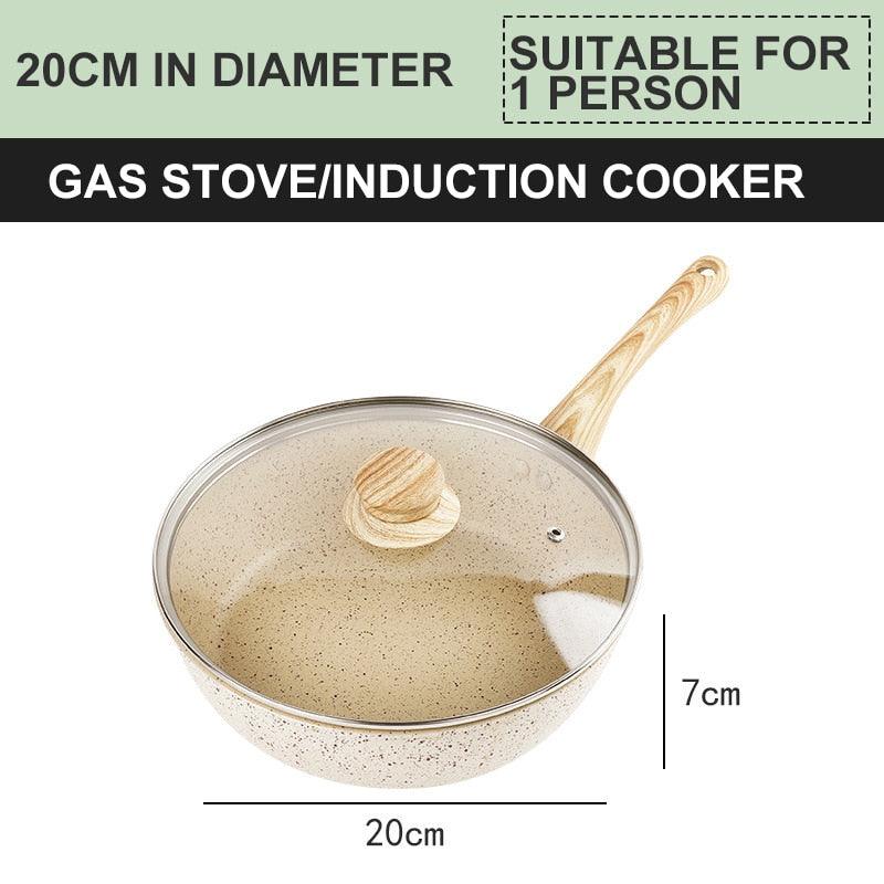 Frying Pan Home Wok Induction Cooker Pan Gas Stove Smoke-Free Fried Egg Steak Pan Cooking Pot Non Stick Pan with Lid Crepe Maker - Lily Depot