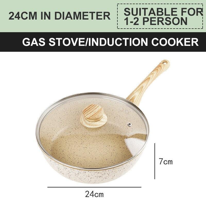 Frying Pan Home Wok Induction Cooker Pan Gas Stove Smoke-Free Fried Egg Steak Pan Cooking Pot Non Stick Pan with Lid Crepe Maker - Lily Depot