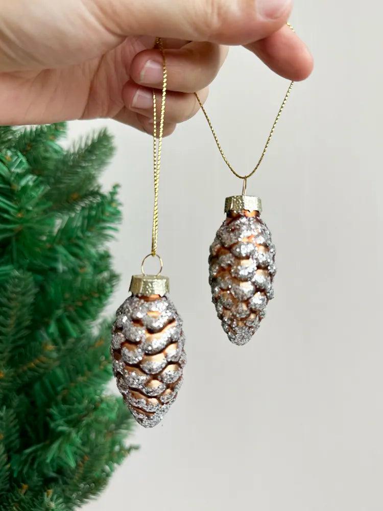Glass Pine Cones Acorns Christmas Tree Ornaments Glass Small Christmas Tree Toys Set Pine Cones New Year Decoration Navidad2024 - Lily Depot