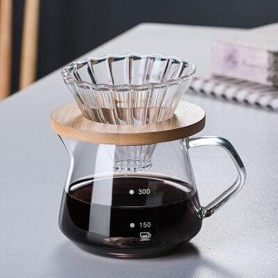 Hand-Made Coffee Pot Set 60° Glass Wooden 600ML/300ML Coffee Dripper and Pot Set for Coffee Filter Reusable Coffee Filters - Lily Depot