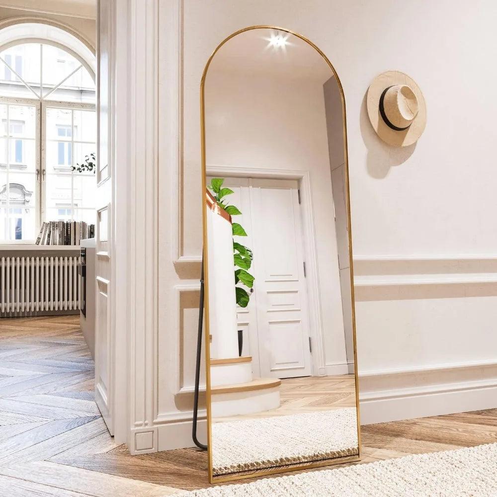 HARRITPURE 64"x21" Arched Full Length Mirror Free Standing Leaning Mirror Hanging Mounted Mirror Aluminum Frame Modern Simple - Lily Depot