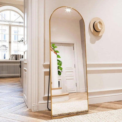HARRITPURE 64"x21" Arched Full Length Mirror Free Standing Leaning Mirror Hanging Mounted Mirror Aluminum Frame Modern Simple - Lily Depot