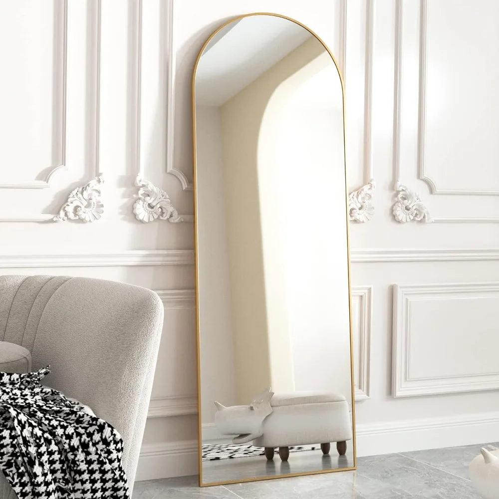 HARRITPURE 64"x21" Arched Full Length Mirror Free Standing Leaning Mirror Hanging Mounted Mirror Aluminum Frame Modern Simple - Lily Depot