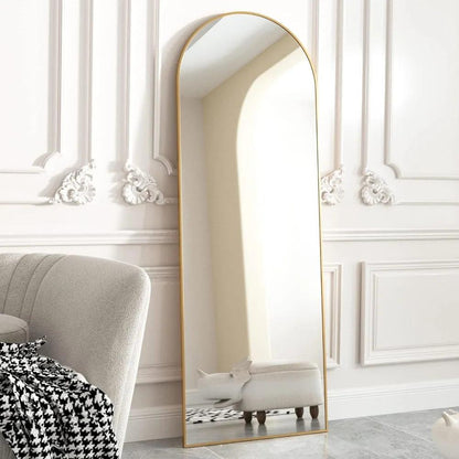 HARRITPURE 64"x21" Arched Full Length Mirror Free Standing Leaning Mirror Hanging Mounted Mirror Aluminum Frame Modern Simple - Lily Depot