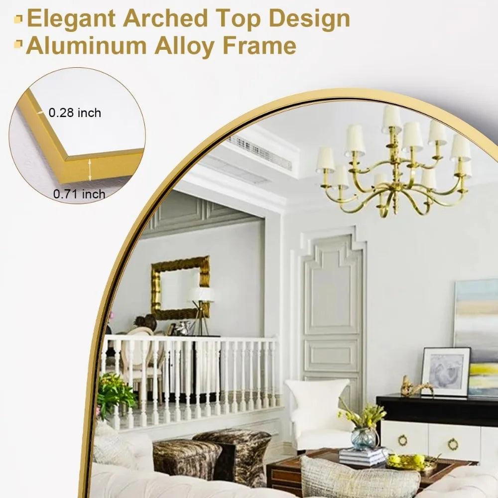 HARRITPURE 64"x21" Arched Full Length Mirror Free Standing Leaning Mirror Hanging Mounted Mirror Aluminum Frame Modern Simple - Lily Depot