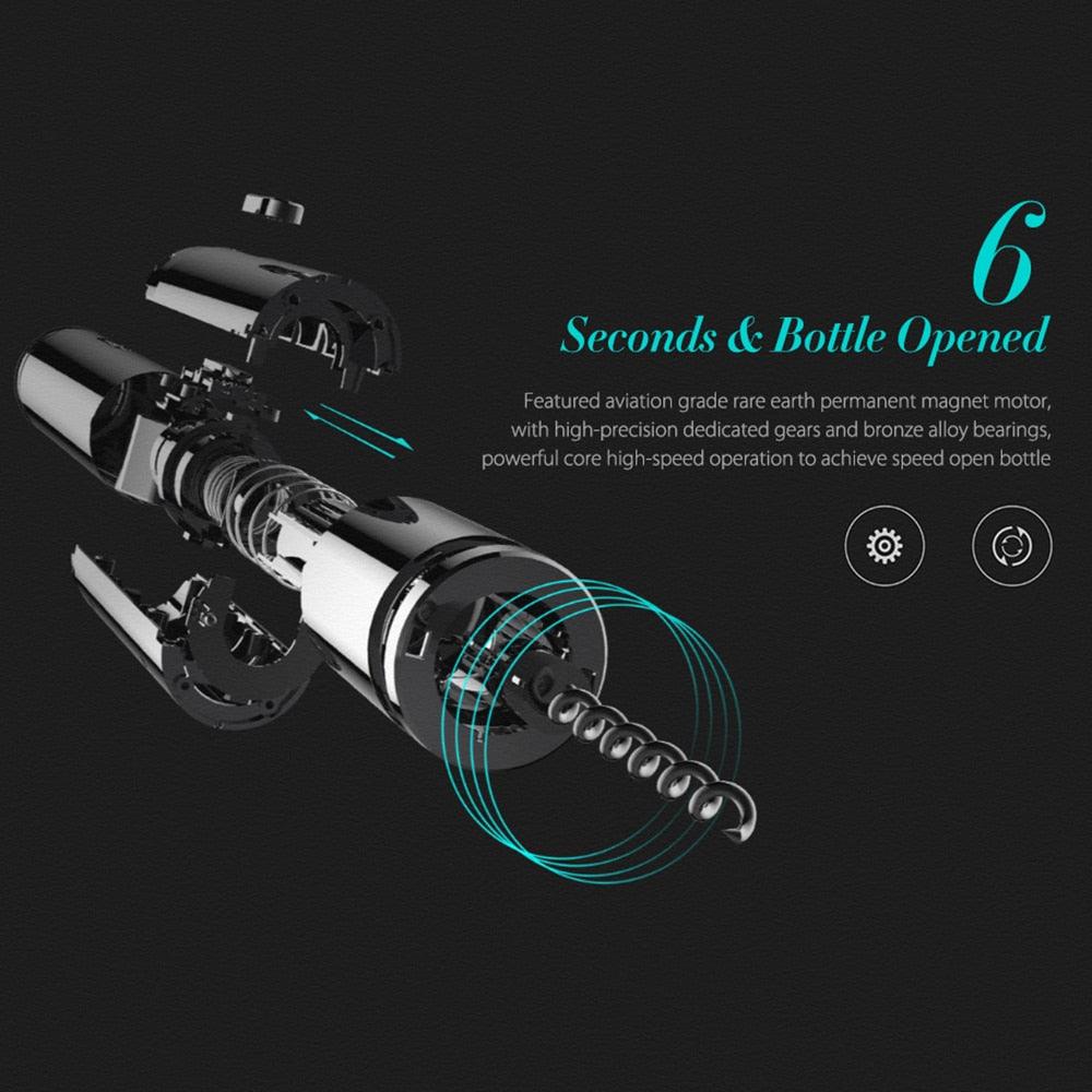 HUOHOU Automatic Wine Bottle Opener Decanter Stopper Electric Corkscrew Foil Cutter Cork Out Tool - Lily Depot