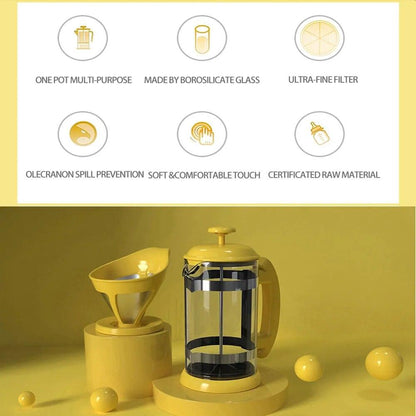 Icafilas1000ML Coffee Brewing Pot French Filter Tea Brewer Coffee Pot Simple Pressure Pot Coffee Maker Household Hand Punch Pot - Lily Depot