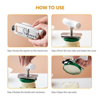 Can Opener Tools Cap Lid Easy Gadget Manual Can Jar Opener Adjustable Stainless Steel Lids off Bottle Twist 1-3.7 Inches Kitchen - Lily Depot