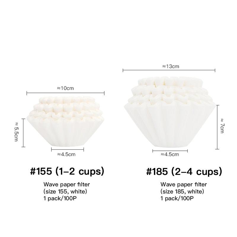 KALITA #155 #185 Wave Pour Over Coffee Paper Filter Drip Use With Wave Dripper 1-2 / 2-4 Cups Filter Coffee Paper 100 Sheets - Lily Depot