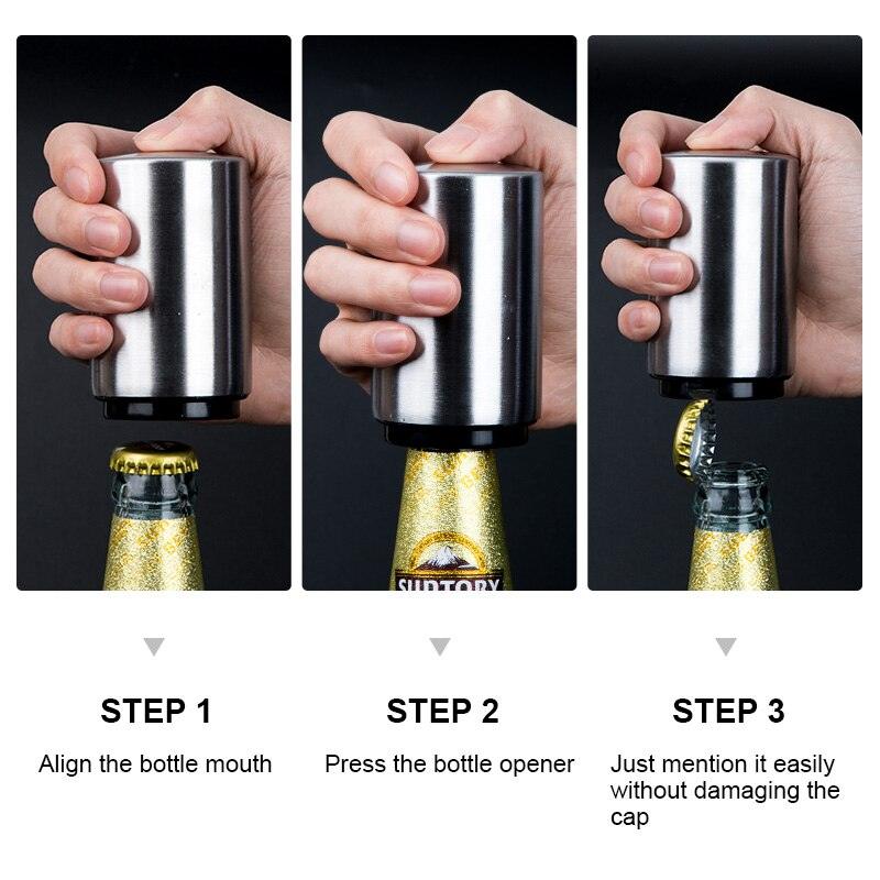 Kitchen Automatic Stainless Steel Bottle Opener Beer Opener Portable Magnet Wine Openers Bar Tools Magnetische Bier Flesopener - Lily Depot