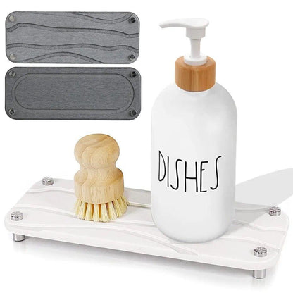 Kitchen Bathroom Sink Fast Drying Mat Instant Dry Organizer Tray with Dish Soap Bottles Cleaning Brush Diatom Earth Tray - Lily Depot
