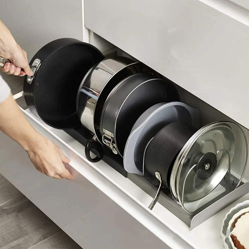 Kitchen Cabinet Organizers for Pots and Pans Expandable Stainless Steel Storage Rack Cutting Board Drying Cookware Shelf - Lily Depot
