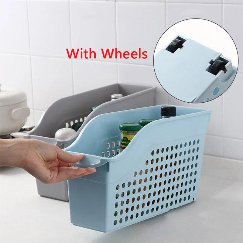 Kitchen Cabinet Storage Baskets with Wheel Refrigerator Desktop Organizer for Seasoning Bottles Vegetable Space-saving organizer - Lily Depot