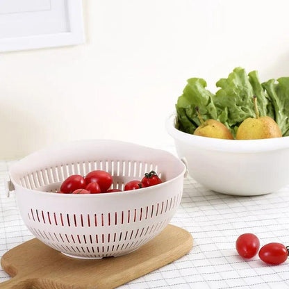 Kitchen Fruit Tray Removable Double Layer Fruit And Vegetable Basin Draining Basket Creative Household Rotating Washing Basket - Lily Depot